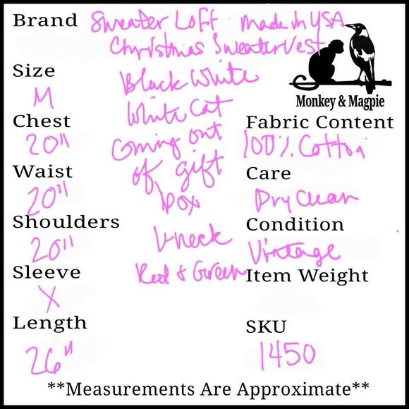 Vintage Sweater Loft Ugly Christmas Sweater Vest White Kitty Cat Gift USA Medium - Picture 7 of 7